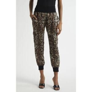 Cinq A Sept NEW Giles Leopard Satin High Rise Tapered Joggers Pants Small